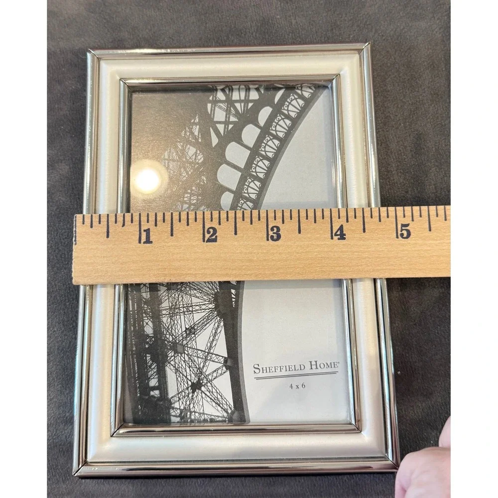Sheffield Home 4x6 Photo Frame Silver Cream Metallic Enamel Decor Free Standing